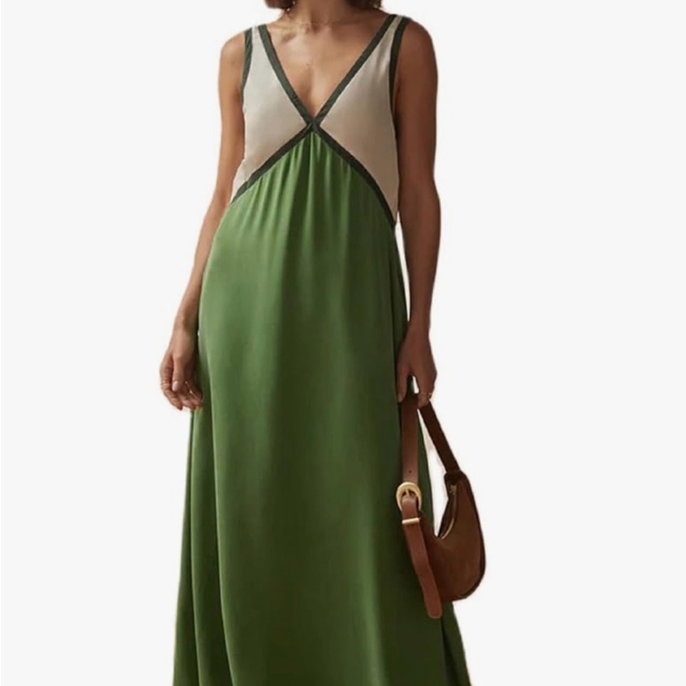 KMBANGI Women’s V Neck Green Maxi Dress
